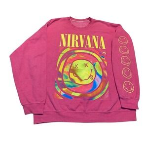 Urban Outfitters X Nirvana Oversized Sweatshirt Spiral Smile Face Pink Crewneck